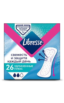 LIBRESSE-Прокладки женские гигиенические ежедневные Libresse DailyFresh Long Plus 26 шт-7322540891249-