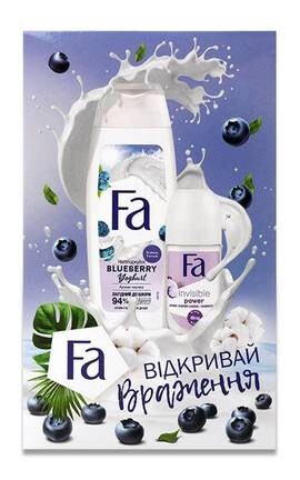 FA-Набір Fa Blueberry Антиперспірант Invisible Power роликовий 50 млКрем-гель для душу Yoghurt Аромат чорниці 250 мл-9000101666205-