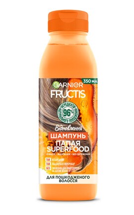 FRUCTIS-Шампунь для волос Garnier Fructis Superfood Папая Восстановление для поврежденных волос 350 мл-3600542290524-