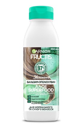 FRUCTIS-Бальзам-ополаскиватель для волос Garnier Fructis Super Food Алоэ Увлажнение для нормальных и сухих волос 350 мл-3600542290579-