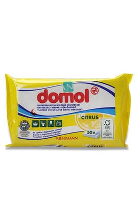 DOMOL-Серветки для прибирання вологі господарські Domol з запахом лимона 50 шт-4047196006382-
