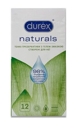 DUREX-Презервативи з гелем-змазкою Durex Naturals тонкі 12 шт-4820108004931-