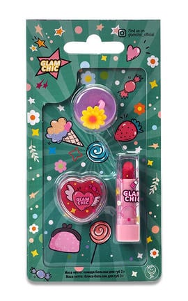GLAM CHIC-Набор для девочек Glam Chic Маленькая Красавица Блеск-бальзам для губ Сердце, 3 г+Помада-бальзам для губ, 2 г+Каблучка-4820018030143-