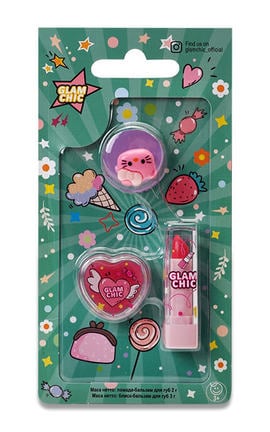 GLAM CHIC-Набор для девочек Glam Chic Маленькая Красавица Блеск-бальзам для губ Сердце, 3 г+Помада-бальзам для губ, 2 г+Каблучка-4820018030150-
