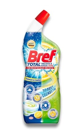 BREF-Гель для чистки и дезинфекции унитазов Bref Total Лимон и лайм 700 мл-9000101312317-