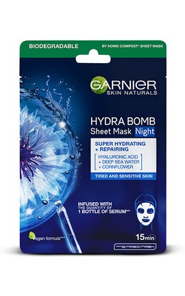 SKIN NATURAL-Суперувлажняющая ночная тканевая маска Garnier Skin Naturals Аква Бомба для кожи лица с признаками усталости-3600542385657-
