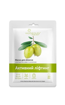 VIABEAUTY-Маска для лица тканевая с экстрактом оливы и коллагеном Активный лифтинг Via Beauty 30 г-6971663406048-
