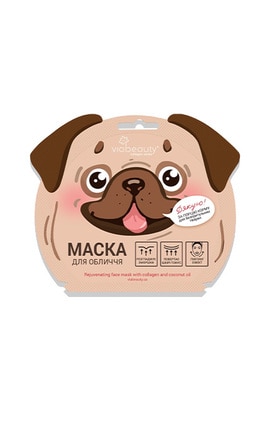 VIABEAUTY-Маска для лица тканевая активный лифтинг с коллагеном и маслом кокоса Песик Via Beauty 30 г-6971663406482-