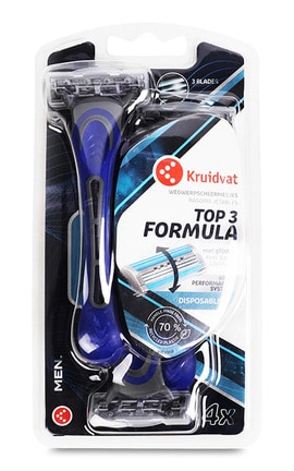 KRUIDVAT-Станки одноразові для гоління з потрійним лезом для чоловіків Kruidvat Top 3 Formula 4 шт-8719179191274-
