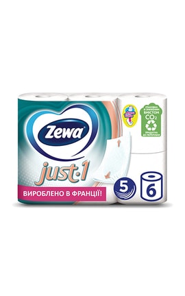 ZEWA-Туалетний папір Zewa Just 1 білий, 5 шарів, 6 рулонів-7322541189314