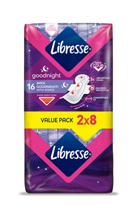 LIBRESSE-Прокладки женские гигиенические Libresse Maxi, ночные, 16 шт-7322541311708-