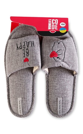 WOMEN'S CODE-Капці відкриті домашні з вишивкою рогожка Women's Code №9021 40-41 gray-4820182037313-