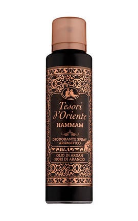 TESORI D'ORIENTE-Дезодорант-спрей парфюмированный женский Tesori d'Oriente Hammam Масло арганы и Апельсиновый цвет 150 мл-8008970036908