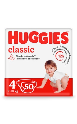 HUGGIES-Підгузки дитячі Huggies Classic розмір 4 7-18 кг 50 шт-5029053543147-