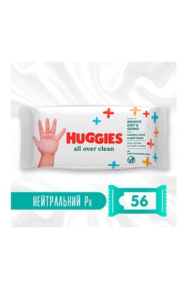 HUGGIES-Серветки вологі дитячі Huggies All Over Clean багатошарові 56 шт-5029053550022-
