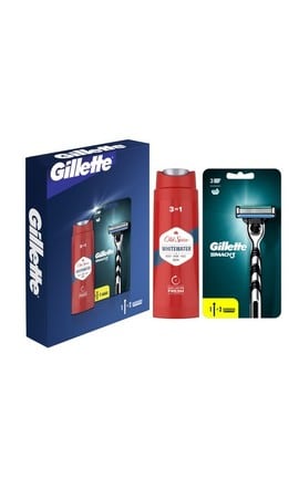 GILLETTE MACH 3-Подарунковий набір для гоління чоловічий Gillette Mach3 + 2 змінних леза + Гель для душу Old Spice 3-в-1 Whitewater 250 мл-8700216221047-