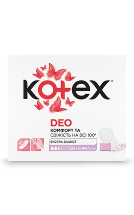 KOTEX-Прокладки женские гигиенические ежедневные Kotex Normal Plus Deo 56 шт-5029053548265-