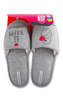 WOMEN'S CODE-Капці відкриті домашні з вишивкою рогожка Women's Code №9021 38-39 gray-4820182037306-