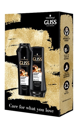 Gliss-Набор подарочный Care with Ultimate Repair Шампунь Gliss Ultimate Repair 250 мл + Бальзам Gliss Ultimate Repair 200 мл 1 шт-9000101731385-