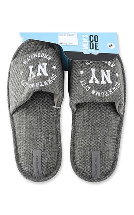 MEN'S CODE-Мужские тапочки открытые с вишивкой рогожка Men's Code №9281 40-41 темно-серый-4820182037498-