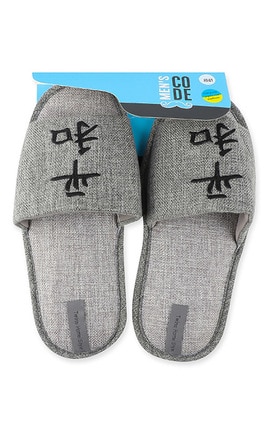 MEN'S CODE-Мужские тапочки открытые с вишивкой рогожка Men's Code №9284 40-41 светло-серый-4820182037528-