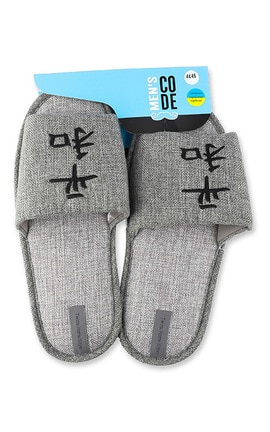 MEN'S CODE-Мужские тапочки открытые с вишивкой рогожка Men's Code №9286 44-45 светло-серый-4820182037542-