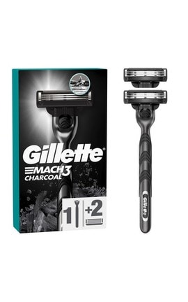 GILLETTE MACH 3-Станок для гоління чоловічий (Бритва) Gillette Mach3 Charcoal з 2 змінними картриджами-8700216074308-