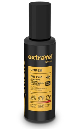 EXTRAVEL-Спрей от всех летающих насекомых и клещей для экстимальных условий Extravel Strong DEET 50%, 100 мл  -4820184442412-