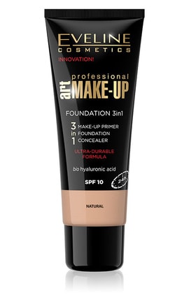 EVELINE-Ультрастійкий тональний крем для обличчя Eveline Cosmetics 3 в 1 Art Professional Make Up SPF-10 натуральний 30 мл-5901761993790-