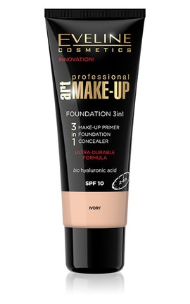 EVELINE-Тональна основа для обличчя Eveline Cosmetics 3 в 1 Art Professional Make Up SPF-10 Слонова кістка 30 мл-5901761993783-