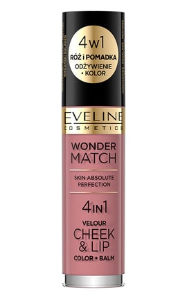 EVELINE-Жидкая помада-румяна Wonder Match 4в1 Velour Cheek&Lip NR02 4,5 мл-5903416048596-