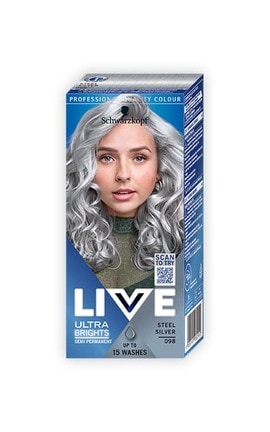 LIVE-Полу-стойкая крем-краска для волос Schwarzkopf LIVE Ultra Brights Steel Silver 098 Серебряный Металлик -9000101062922-