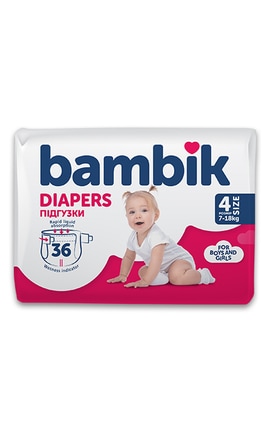 BAMBIK-Подгузники детские Bambik одноразовые Medium размер 4 MAXI (7-18 кг), 36шт-4823071652277-