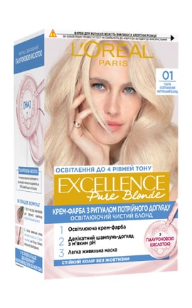 EXCELLENCE-Крем-краска для волос устойчивая L’Oreal Paris Excellence Creme оттенок 01 супер осветляющий русый натуральный 1 шт-3600524094010-