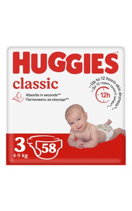 HUGGIES-Подгузники детские Huggies Classic размер 3 4-9 кг 58 шт-5029053543109-