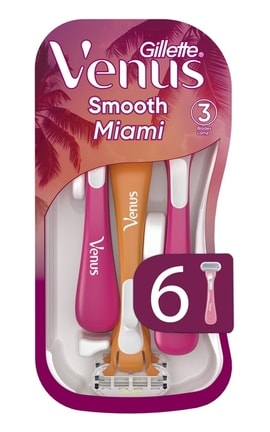 GILLETTE VENUS-Одноразові станки для гоління (бритви) жіночі Venus Smooth Miami 6 шт-8700216756907-