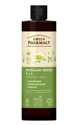 ЗЕЛЕНА АПТЕКА-Мицеллярная вода Green Pharmacy 3 в 1 Зеленый чай и алоэ 500 мл-4823015946295-