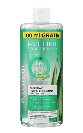 EVELINE-Мицеллярная вода для лица Eveline Cosmetics Facemed Освежающая-успокаивающая из алоэ вера 3 в 1 500 мл-5901761964165-