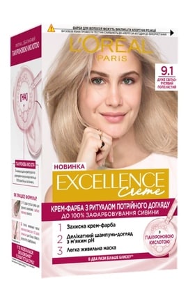 EXCELLENCE-Крем-краска для волос устойчивая L’Oreal Paris Excellence Creme оттенок 9.1 очень светлый русый-пепельный 1 шт-3600524094058-