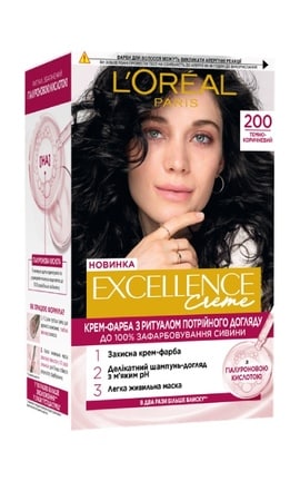 EXCELLENCE-Крем-краска для волос устойчивая L’Oreal Paris Excellence Creme оттенок 200 кофейный 1 шт-3600524094072-
