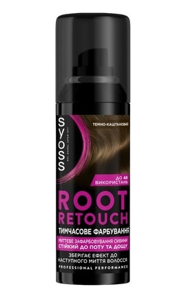 SYOSS-Тонировочный спрей Syoss Root Retoucher для маскировки отросших корней волос и седины Темно-каштановый 120 мл-4015100453669-