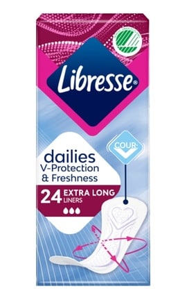 LIBRESSE-Прокладки гигиенические ежедневные Libresse Dailies Extra Long Удлиненные 3 капли 24 шт-7322540062656-