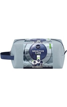 NIVEA-Набор для мужчин NIVEA Men Sensitive Care с косметичкой Бальзам после бритья 100 мл + Гель для бритья 200 мл + Антиперспирант Серебряная защита 50 мл -4006000201139-
