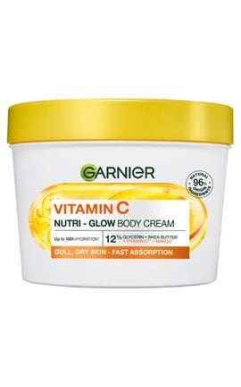 GARNIER-Зволожувальний крем Garnier Vitamin C Nutri-Glow з вітаміном С та ароматом манго з ефектом сяяння для тьмяної сухої шкіри тіла, рук та ніг 380 мл-3600542546096-