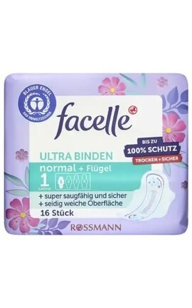 FACELLE-Прокладки женские гигиенические Facelle с крылышками Ultra normal soft 16 шт-4305615467108-