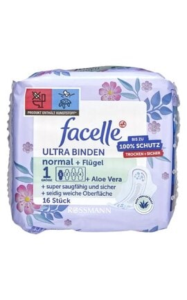 FACELLE-Прокладки женские гигиенические Facelle с крылышками Ultra normal aloe vera 16 шт-4305615467115-