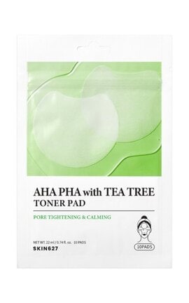 Тонер-пады для лица SKIN627 с AHA- и PHA-кислотами и маслом чайного дерева 10 шт-8809696985125-