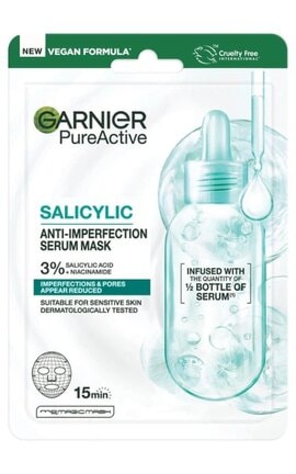 SKIN NATURAL-Тканевая маска-сыворотка Garnier Skin Naturals с салициловой кислотой против несовершенств кожи лица 23 г-3600542658867-