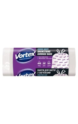 VORTEX-Пакети для сміття Vortex з затяжкою білі 40 л 20 шт-4823071640434-