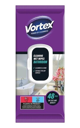 VORTEX-Влажные хозяйственные салфетки для ванной комнаты Vortex с клапаном 48 шт-4823071641233